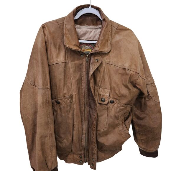 Men's Removable Insulation  Leather Bomber Coat by Aventure Bound, Size Small - Picture 1 of 12